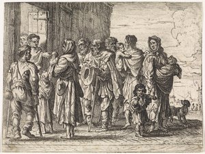 Tiggere til et kloster Genrescener (serietitel) af Cornelis de Wael
