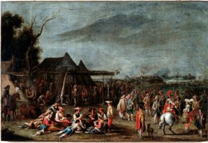 Bivouac de soldats (soldaternes bivuak) Maleri af Cornelis De Wael (1592-1667) 17. århundrede Dim 50x75 cm Genes, Musei di Strada Nuova (ex Palazzo Bianco) af Cornelis de Wael
