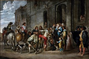 Bibelens lignelse: "" Den fortabte søns bortgang"" Maleri af Cornelis De Wael (1592-1667) (ec.flam.) 1630-1639 Dim. 57x86 cm Gener, privat samling