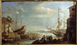 Havn i det 17. århundrede Maleri af Cornelius de Waez (1592-1667) 1600-tallet Chalons sur Marne, Museum of Fine Arts
