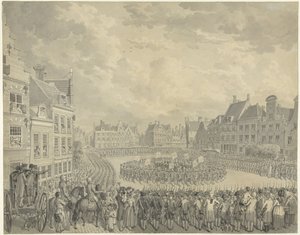 Indlæg i kommissærrådet af skytterofficererne på Neude i Utrecht, 1786 af Cornelis van Cuylenburgh (II) (signed by artist)