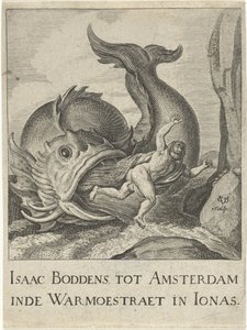 Jonas spyttede ud af hvalen af Cornelis van Dalen (I)