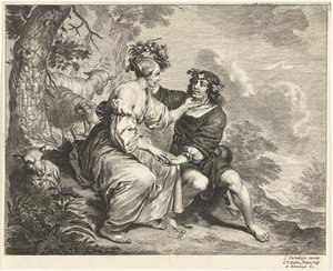 Hyrde og hyrdinde i landskab af Cornelis van Dalen (II)