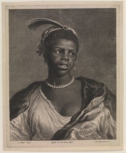 Portræt af en afrikansk kvinde med perlehalskæde af Cornelis van Dalen