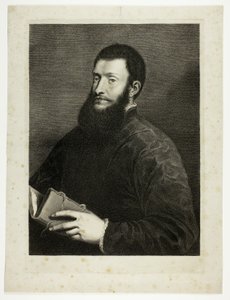 Portræt af digteren Pietro Aretino, fra Cabinet Reynst; Variarum imaginum a celeberrimis artificibus pictarum Caelaturae (Cabinet Reynst: Stik af forskellige billeder malet af berømte kunstnere) af Cornelis van Dalen II