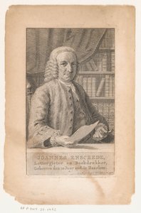 Portræt af Johannes Enschedé Joannes Enschede, typestifter og bogtrykker (titel på objekt) af Cornelis van Noorde