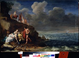 Dionysos og Ariadne på øen Naxos. (Bacchus og Ariadne på øen Naxos). Maleri af Cornelis Van Poelenburgh (1594/95-1667) Olie på træ. hollandsk barok stil kunst. Statens Friluftsmuseum Pavlovsk-paladset, Sankt Petersborg.
