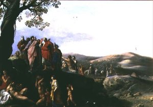 Moses slår vand fra klipperne af Cornelis van Poelenburgh or Poelenburch