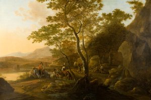 Landskab med figurer, ca. 1655-1710 (olie på lærred) af Cornelis van Swanenburgh