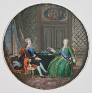 Kong Gustav III og Katarina II af Rusland i Fredrikshamn 1783 (akvarel på pergament) af Cornelius Hoyer