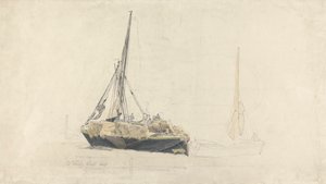 En sejlpram bliver lastet med hø, december 1827 af Cornelius Varley