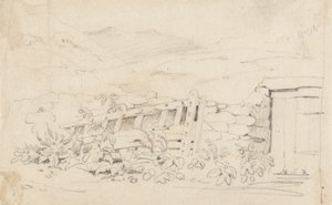 Studie af en stenmur og en port af Cornelius Varley