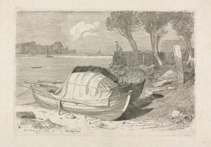 To strandede fiskerbåde af Cornelius Varley