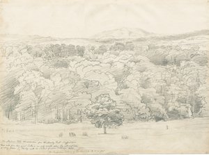 Wrottesley Hall - View of Malvern Hills: pencil drawing, 1820dani af Cornelius Varley