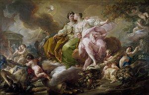 Retfærdighed og fred - Maleri af Corrado Giaquinto (1703-1766) - ca. 1754 - Olie på lærred - 216x325 cm - Rokokokunst - Museo del Prado, Madrid af Corrado Giacquinto