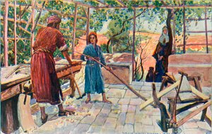 Jesus arbejder hjemme hos Josef og Maria