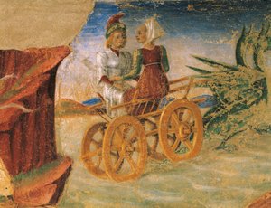 Voldtægt af Proserpina, detalje fra Triumf af Ceres, scene fra august måned, tilskrevet Cosimo Tura (ca. 1430-1495) og Mester af Ercole, fresco, nordvæg, Hall of Months, Palazzo Schifanoia (Glædens Palads), Ferrara, Italien, omkring 1470