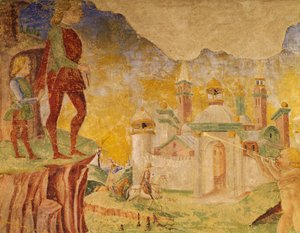 Triumf af Ceres, scene fra august måned, tilskrevet Cosimo Tura (ca. 1430-1495) og Mester af Ercole, fresco, nordvæg, Hall of Months, Palazzo Schifanoia (Glædens Palads), Ferrara, Detail, Italien, ca. 1470