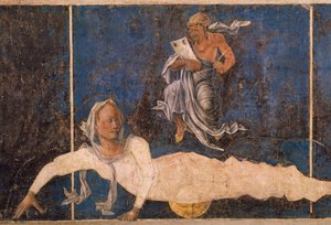 Jomfru med dekan, scene fra august måned, ca. 1470, tilskrevet Cosimo Tura