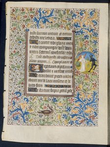 Leaf from a Book of Hours: Angel Chasing a Devil recto og Two Devils verso, ca. 1460.