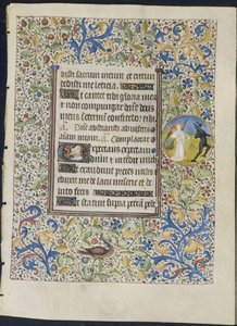 Leaf from a Book of Hours: Angel Chasing a Devil recto , ca. 1460.