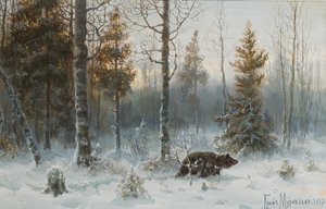 Vinterlandskab med bjørn, 1907 af Count Vladimir Leonidovich Muravyov