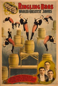 Ringling Bros, verdens største shows Raschetta-brødre, vidunderlige saltovoltere, ca. 1900 af Courier Company Lith.
