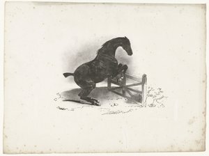 Hesten hopper over et hegn Cheval franchissant une barriere af Courtin
