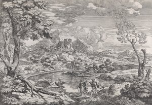 Landskab med en mand, der viser Merkur ørnen fra Jupiter, ca. 1695-99.