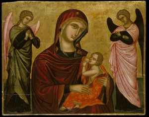 Icon of the Virgin Lactans med to engle (ægtempera på panel)