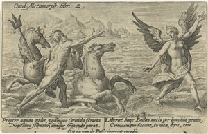 Neptun rækker ud efter Coronis Metamorphoses of Ovid (serietitel) af Crispijn van de Passe (I)