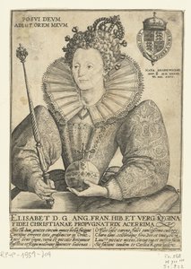 Portret van Elizabeth I Tudor, ten halfen lijve Posvi Devm Aiut Orem Mevm (titel på objekt) af Crispijn van de Passe (I)