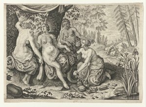 Nymfer fylder overflødighedshornet Metamorphoses of Ovid (serietitel) af Crispijn van de Passe (II) (attributed to)