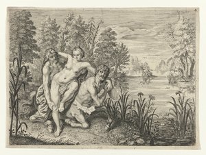 Nessus tager Deianira over floden Dianier of Nessus sat på tværs af strømmen (titel på objekt) Metamorphoses of Ovid (serietitel) af Crispijn van de Passe (II) (possibly)