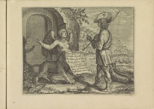 Gesprek mellem en sfinx og en hyrde De rigtige portrætter af nogle af kristendommens største damer forklædt som hyrdeinder. (serietitel) af Crispijn van de Passe (II)