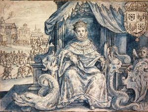 Ludvig XIII (1601-43) Konge af Frankrig (pen & brunt blæk med blå vask på papir)