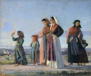 Returnerer fra messe, ca. 1865, af Cristiano Banti (1824-1904), olie på lærred, 38x46 cm