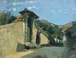 Studie af landskab, omkring 1860, af Cristiano Banti (1824-1904), olie på lærred om bord af Cristiano Banti