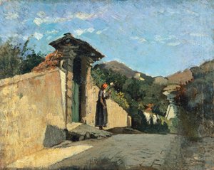 Studie af landskab, ca 1861, af Cristiano Banti (1824-1904), olie på lærred om bord