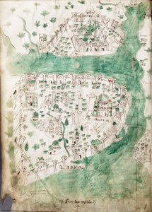 Et kort over Konstantinopel, ca. 1420 (pergament)