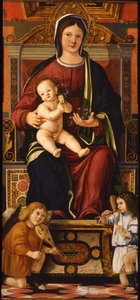 Jomfruen og barnet tronet med to musikerengle, 1508-1510 af Cristoforo Caselli