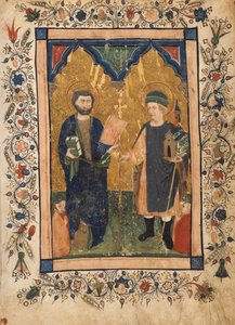 Sankt Markus evangelisten og Sankt Sinibaldus æret af medlemmer af en lægmand..., ca. 1425-34.