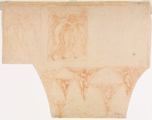 Studies for Christ Meeting His Mother..., Studies of an Angel in a Pendentive verso, 15991604.