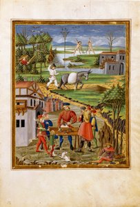 Månens indflydelse: scene for fiskeri, jagt og landbrug (miniature, ca. 1470) af Cristoforo De Predis
