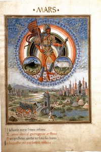 Mars med stjernetegnene skorpion og belier. Kampscenerne. (miniature, ca. 1470)