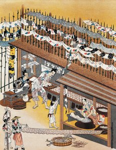 Håndværkere på arbejde, maler silkeskærme, Edo-perioden (1600-1868) af Culture Edo