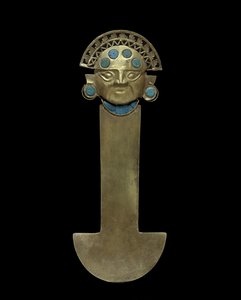 Tumi Knife, 800-1375 AD (hamret, jaget og filigreret guld med turkis indlæg)