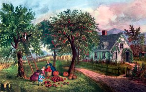 American Homestead i efteråret, 1869 af Currier and Ives