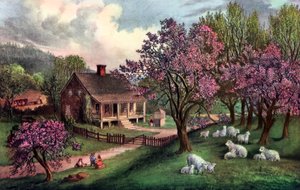 American Homestead i foråret 1869 af Currier and Ives