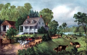 American Homestead om sommeren, 1868 af Currier and Ives